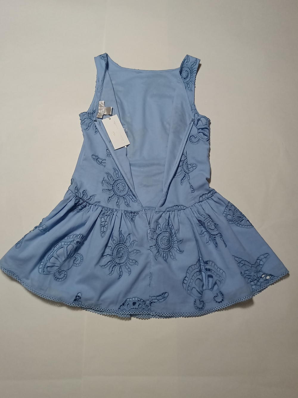 Caroline Constas Blue Embroidered Eyelet Starfish Cotton Mini Dress Size 10 - Picture 9 of 14